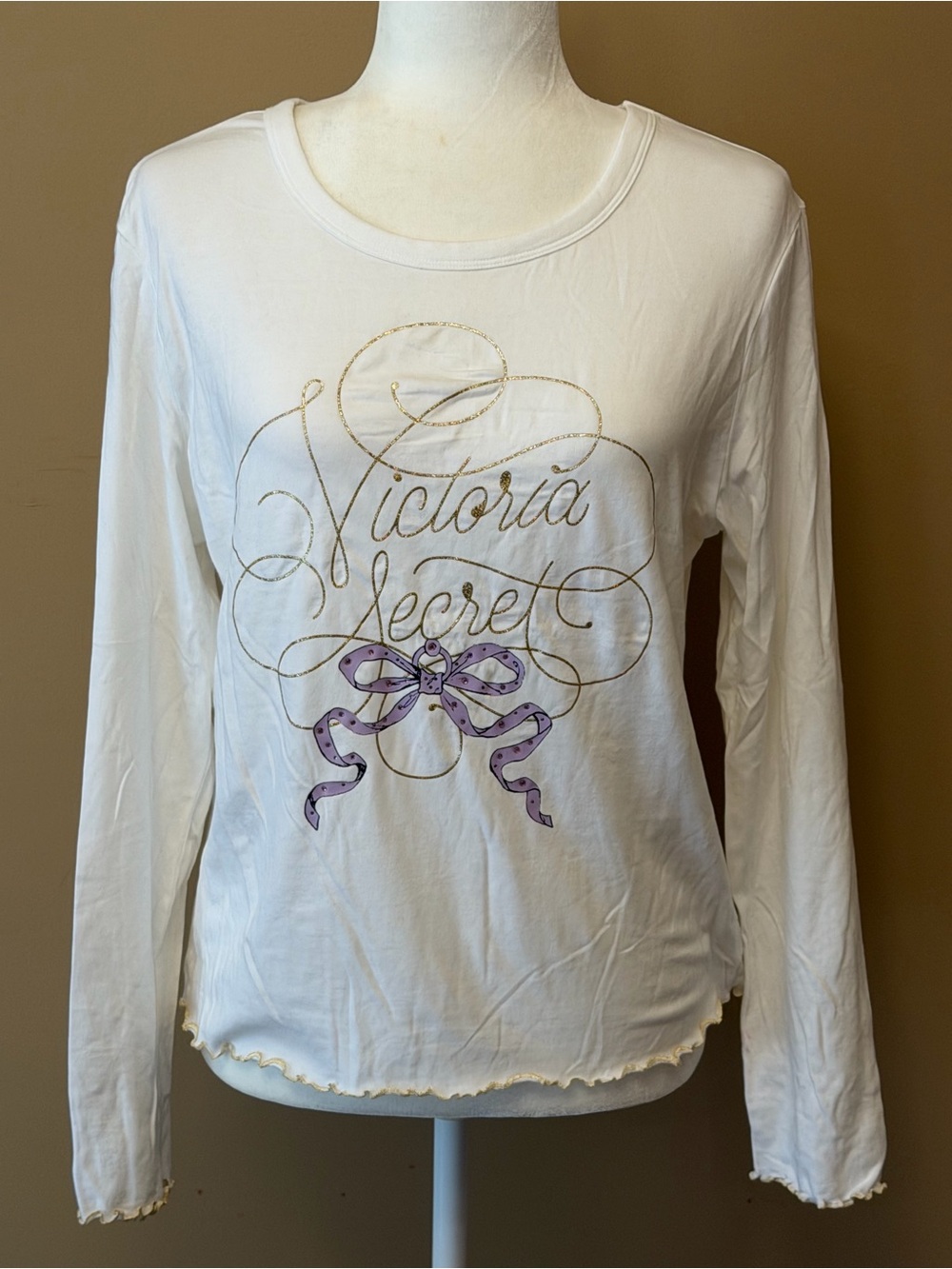 Victoria's Secret Glitter Script & Ribbon Long Sleeve Top